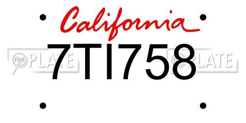 7TI758 California License Plate