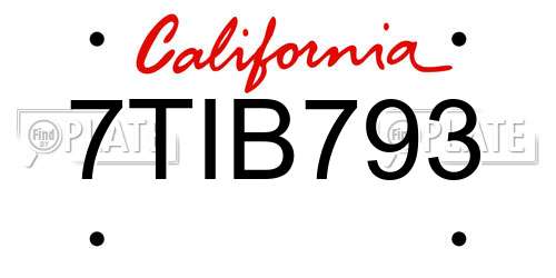 7TIB793 California License Plate