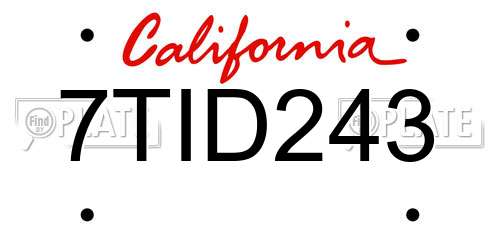 7TID243 California License Plate