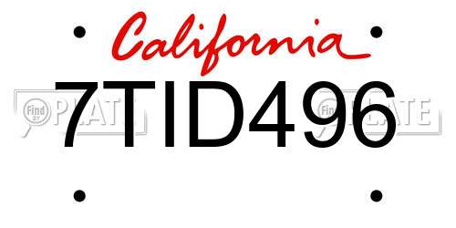 7TID496 California License Plate