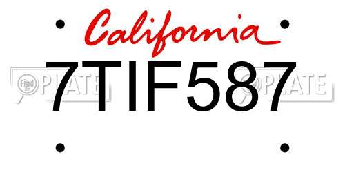 7TIF587 California License Plate