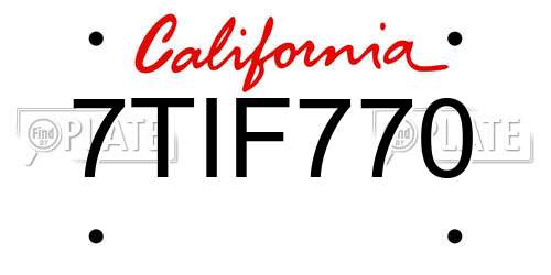 7TIF770 California License Plate