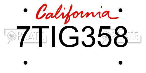 7TIG358 California License Plate