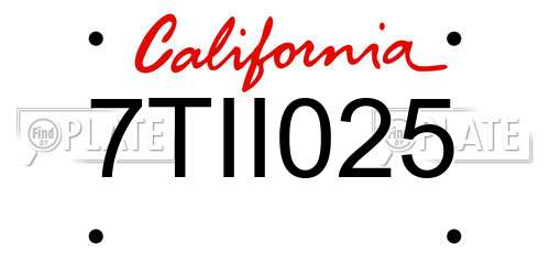 7TII025 California License Plate