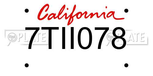 7TII078 California License Plate