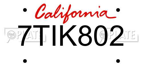 7TIK802 California License Plate