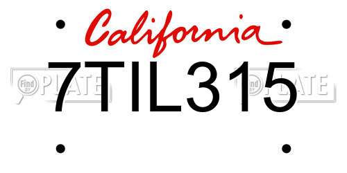 7TIL315 California License Plate
