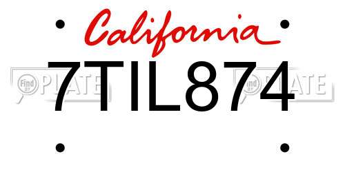 7TIL874 California License Plate