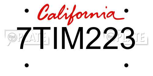 7TIM223 California License Plate
