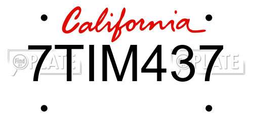 7TIM437 California License Plate