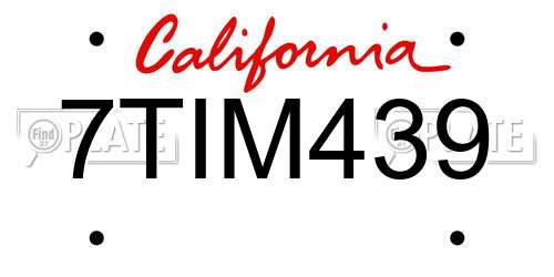 7TIM439 California License Plate