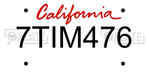 7TIM476 California License Plate