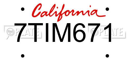 7TIM671 California License Plate