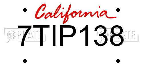7TIP138 California License Plate