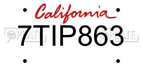 7TIP863 California License Plate