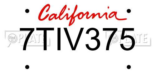 7TIV375 California License Plate