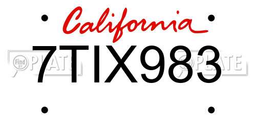 7TIX983 California License Plate