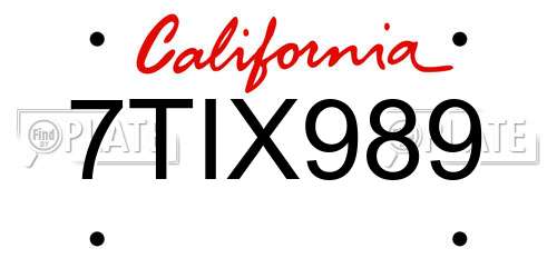 7TIX989 California License Plate