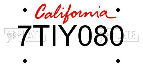 7TIY080 California License Plate