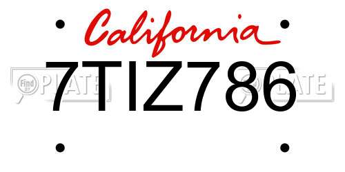 7TIZ786 California License Plate