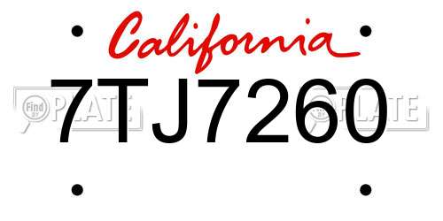 7TJ7260 California License Plate