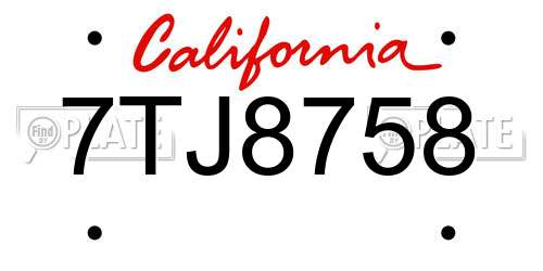 7TJ8758 California License Plate
