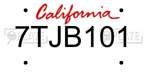 7TJB101 California License Plate