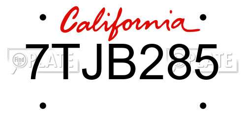 7TJB285 California License Plate