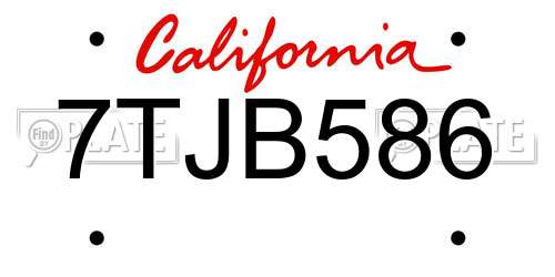 7TJB586 California License Plate