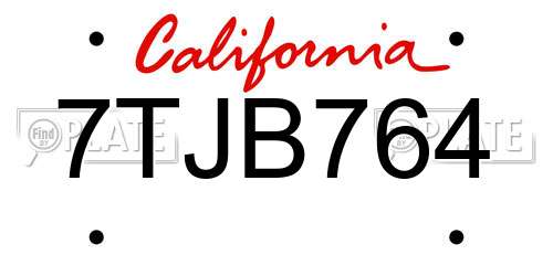 7TJB764 California License Plate