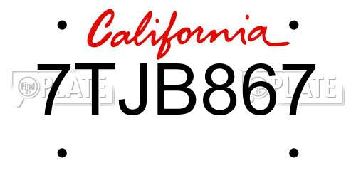 7TJB867 California License Plate