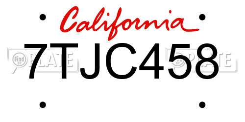 7TJC458 California License Plate