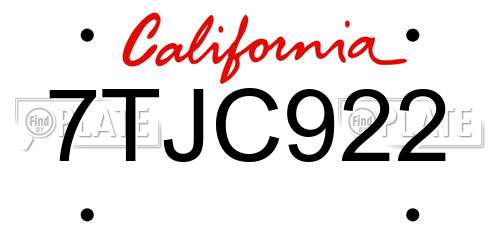 7TJC922 California License Plate