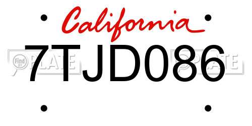 7TJD086 California License Plate