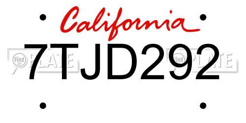 7TJD292 California License Plate