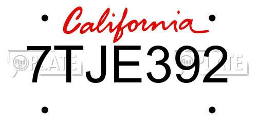7TJE392 California License Plate