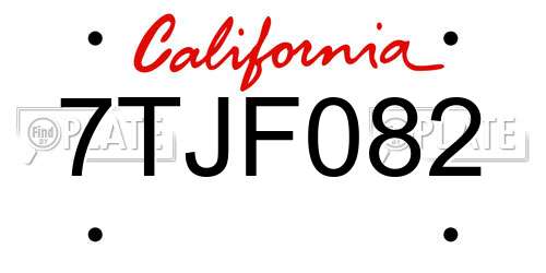 7TJF082 California License Plate
