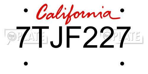 7TJF227 California License Plate