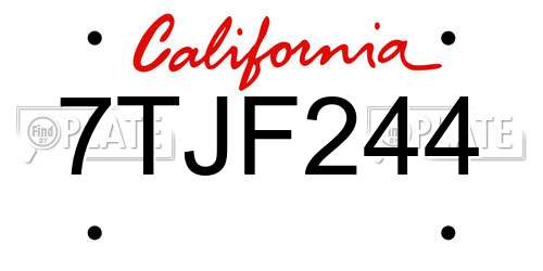 7TJF244 California License Plate