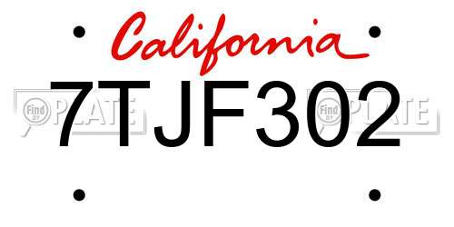7TJF302 California License Plate