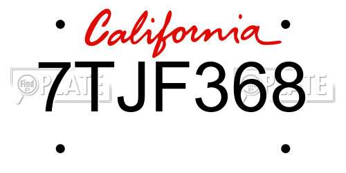 7TJF368 California License Plate