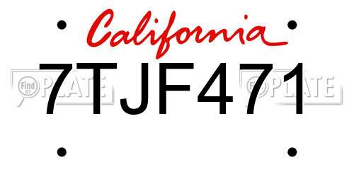 7TJF471 California License Plate