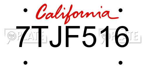 7TJF516 California License Plate