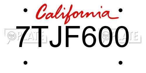 7TJF600 California License Plate