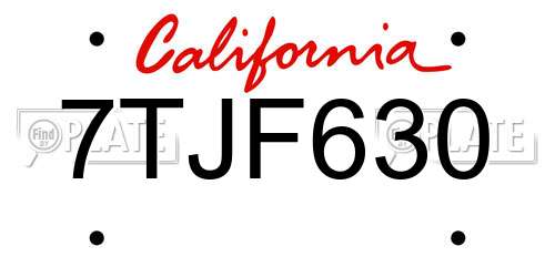 7TJF630 California License Plate