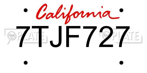 7TJF727 California License Plate