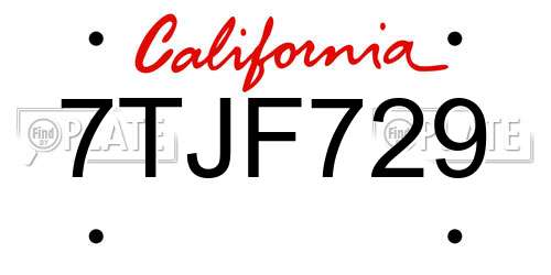 7TJF729 California License Plate