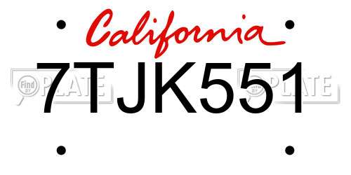 7TJK551 California License Plate