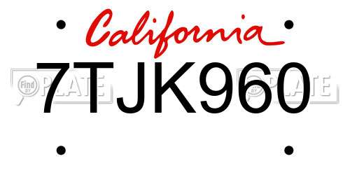 7TJK960 California License Plate