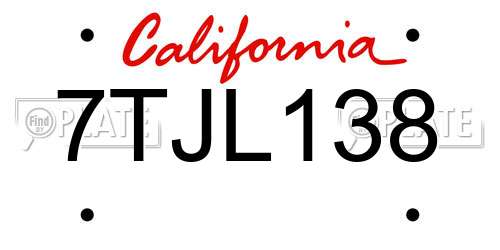 7TJL138 California License Plate